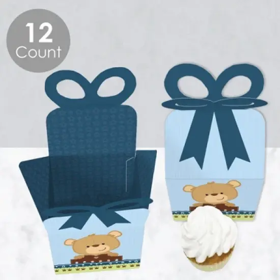 Big Dot of Happiness Baby Boy Teddy Bear - Square Favor Gift Boxes - Baby Shower Bow Boxes - Set of 12 image {2}