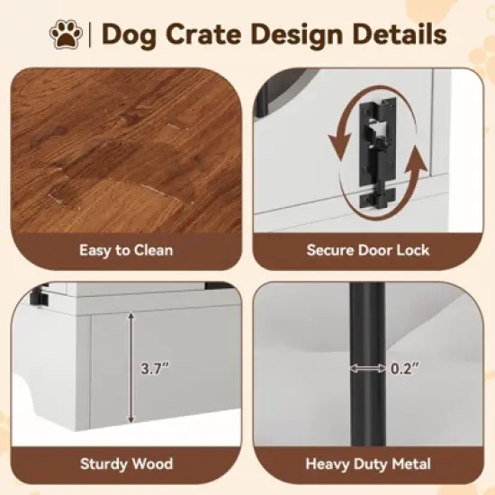 Dog Crate Furniture, 39.4" Dog Kennel for Dogs Up to 70 Lb, with Bed Mat, Heavy-Duty Dog Cage End Table, Three Doors Dog House, White image {7}