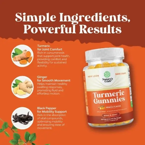 Turmeric Gummies, Extra Strength Joint Support Gummies with Turmeric Curcumin with Black Pepper Extract and Ginger, Nature's Craft, 120ct image {4}