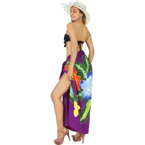 LA LEELA Women's Beach Bikini Swimwear Swim Cover Up Wrap Bathing suit Summer Wraps Beachwear Sarong Swimsuits for Women One Size Purple, Floral image {3}