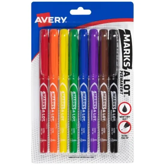 Avery Marks A Lot Permanent Markers, Pen-Style Size, Ultra Fine Tip, 8 Assorted Markers (09231) image {8}