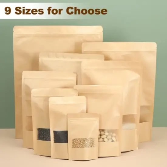 Unique Bargains Kraft Paper Zip Closure Clear Window Food Storage Containers 60 Pcs image {3}