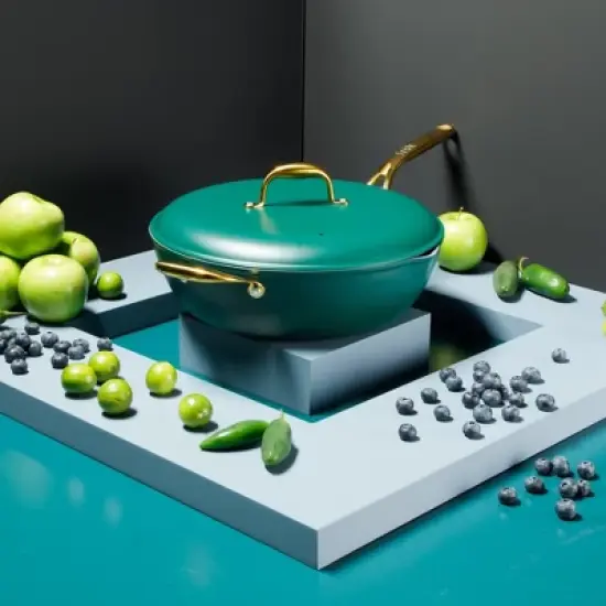 Frok 13" Frying Pan Wok Skillet Quick Heat Aluminum - Ceramic Nonstick Cookware W/ Lid image {8}