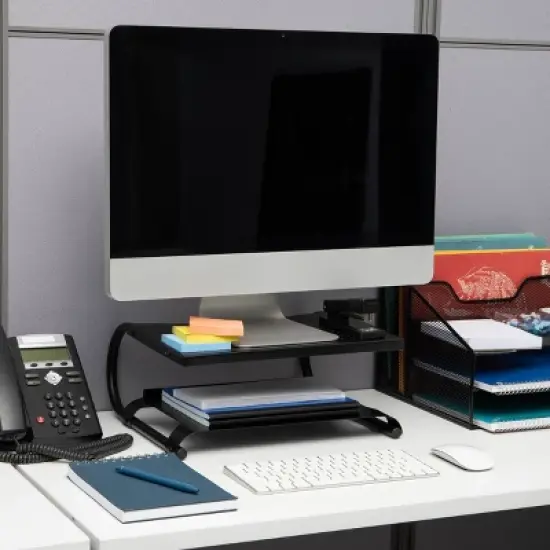 Mind Reader Monitor Stand/Riser 2 Tier Ventilated Metal Black image {1}