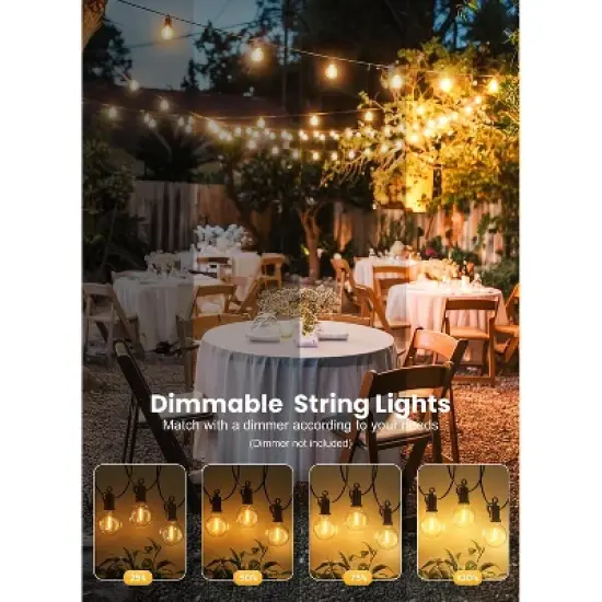 Itopfox Outdoor String Lights, 50FT 25 G40 Bulbs Shatterproof Patio Lights, IP65 Waterproof Dimmable Hanging Connectable Globe LED for Backyard image {7}