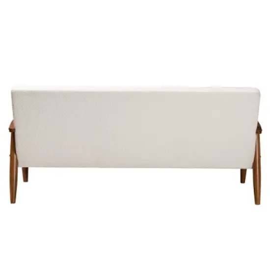Stratton Boucle Fabric and Wood Sofa White/Walnut Brown - Baxton Studio image {4}