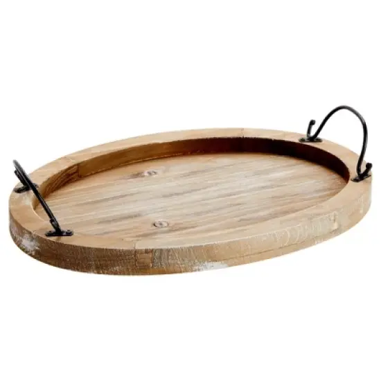 Farmlyn Creek Oval Wooden Serving Tray with Handles, Decorative Platter for Coffee Table, Living Room (15.75 x 10.8 x 1.25 In) image {5}