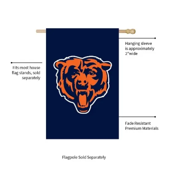 Evergreen NFL Chicago Bears Applique House Flag 28 x 44 Inches Outdoor Decor for Homes and Gardens image {2}