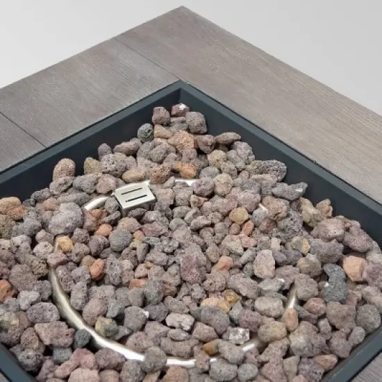 Ellington Outdoor Wood Patterned Square Gas Fire Pit - Gray - Christopher Knight Home image {3}