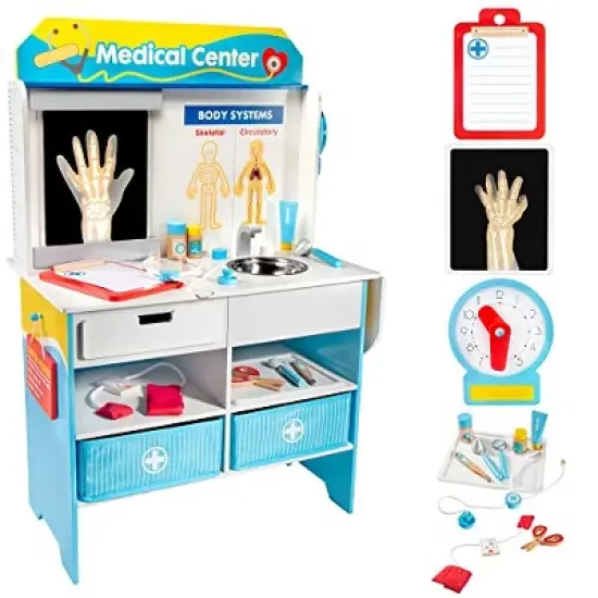Svan Get Well Doctor Wooden Activity Center - Kid's Pretend Play Medical Playset w 16 Fun Accessories image {1}
