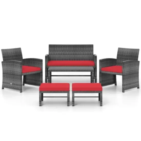 Tangkula Set Of 6 Patio Furniture Outdoor Sectional Conversation PE Rattan Sofa Set image {7}