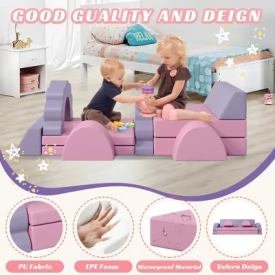 INFURNIC Baby and Toddler Learning Toys Multi Functional Foam Play Couch for Active Indoor Development, Pink, 57"*24"*16" image {2}