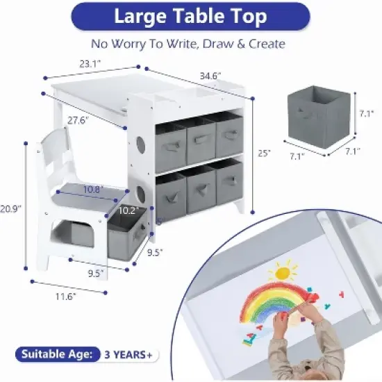 Kinder King Kids Table and Chair Set with Storage &ndash; Toddler Activity Desk with 8 Bins & Paper Roll for Drawing, Reading, Crafts & Snacks image {4}