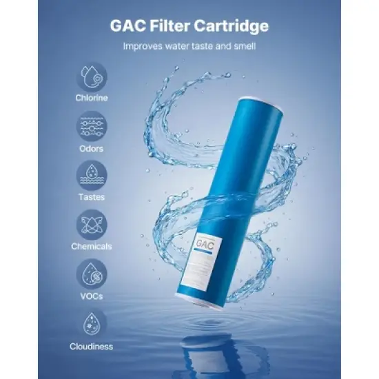 VEVOR Whole House Water Filter Replacement Cartridge, 4.5" x 20" GAC Activated Carbon, Replacement Filter for Whole Home Water Filtration, Blue image {2}