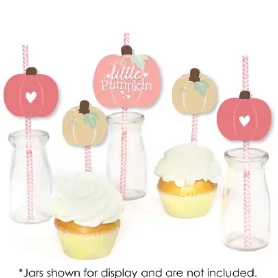 Big Dot of Happiness Girl Little Pumpkin - Paper Straw Decor - Fall Birthday Party or Baby Shower Striped Decorative Straws - Set of 24 image {3}