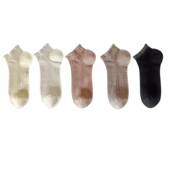 Anna-Kaci 5 Pairs Women's Ruffle Cuff Lace Knit Ankle Socks Breathable Soft Stretch Fabric with Multiple Color Options image {8}