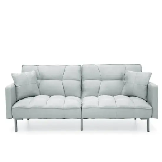 Best Choice Products Convertible Living Room Linen Fabric Tufted Split-Back Futon Sofa w/ 2 Pillows image {7}
