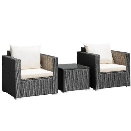 Tangkula 3PCS Rattan Patio Conversation Furniture Set Outdoor Sofa Set w/ Cushions image {9}