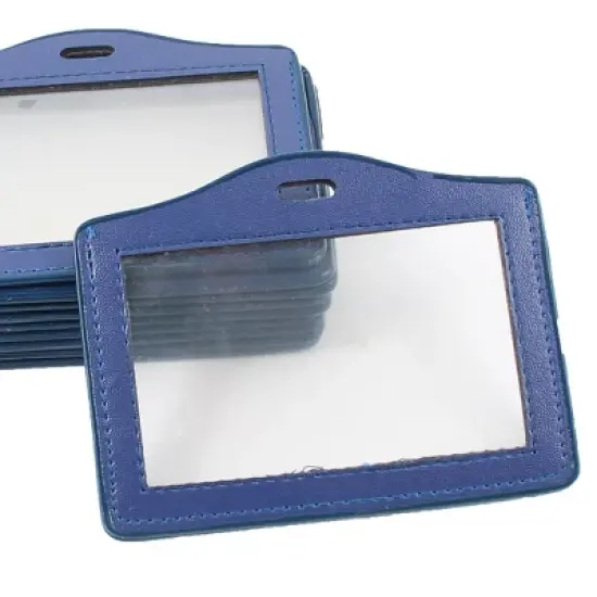 Unique Bargains Office Name Badge ID Credit Card Horizontal Holder Blue Clear 10pcs image {3}