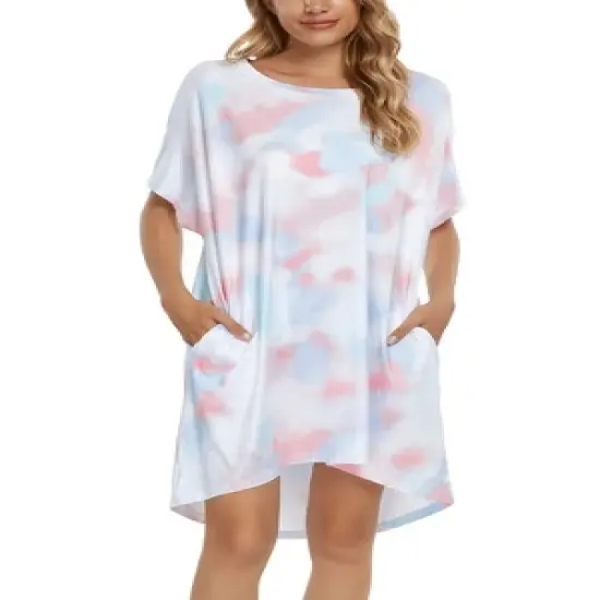 cheibear Women's Batwing Sleeve Nightshirt Lounge Dress Nightgown image {7}
