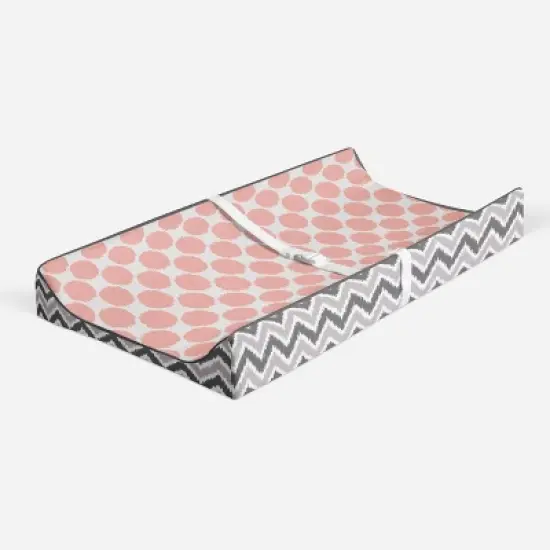 Bacati - Ikat Zigzag Coral Dots Muslin Changing Pad Cover image {1}