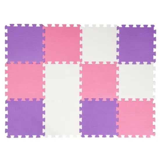 Easy Playhouse: 12 Soft Foam Floor Tiles - Pink-Purple-White, Interlocking Mat image {7}