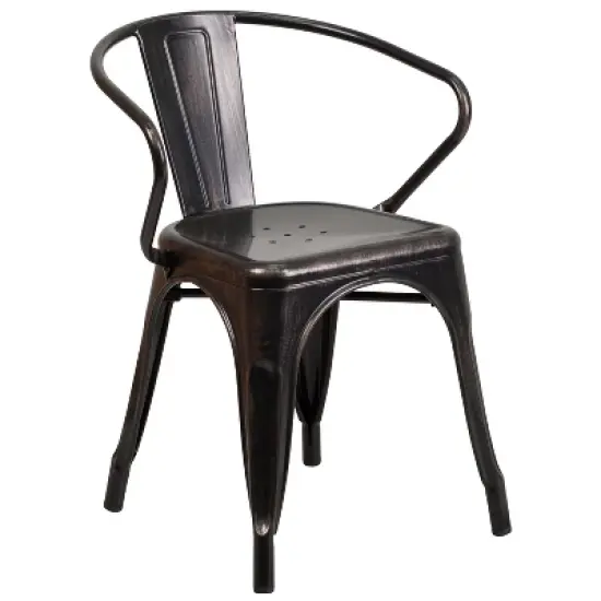 Flash Furniture Commercial Grade Metal Indoor-Outdoor Chair with Arms image {10}