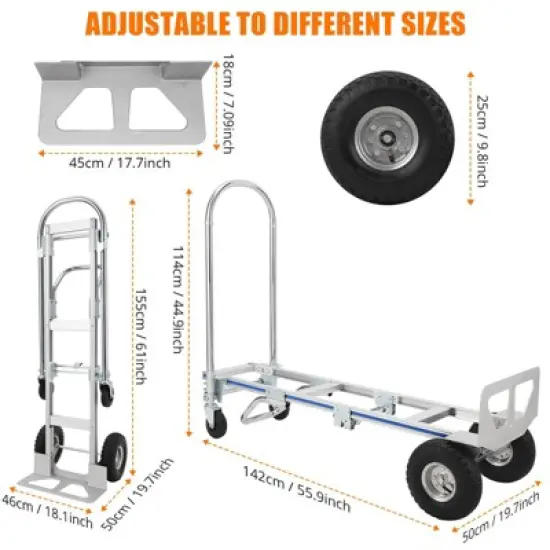 Hand Truck, 2 in 1 Convertible Heavy Duty Cart - 770 Lbs Capacity, 55.9"x19.7"x44.9" for Home Office Warehouse image {5}