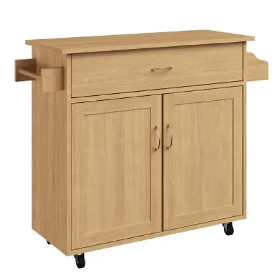 Kitchen Island with Spice Rack and Storage Cabinet - Rolling Cart with Drawers to Use as Coffee Bar, Microwave Stand, or Storage by Lavish Home (Oak) image {1}