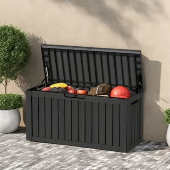 NAYSAYE Deck Box, 80 Gal Outdoor Storage Deck Box, Small Patio Storage Bin for Garden Tools, 46.26"*18.7"*23.23" image {3}