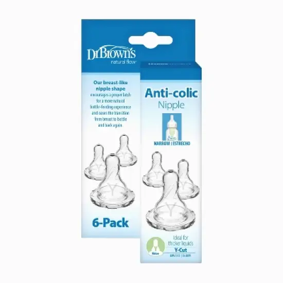 Dr. Brown's Y-Cut Narrow Baby Bottle Silicone Nipple - Ideal for Thicker Liquids - 6pk - 9m+ image {1}