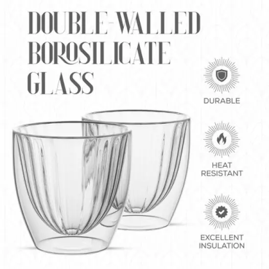 Elle Decor Ribbed Double Wall Set of 2 Coffee Cups, Ribbed Insulated Glass, Clear, 8-Ounce image {5}