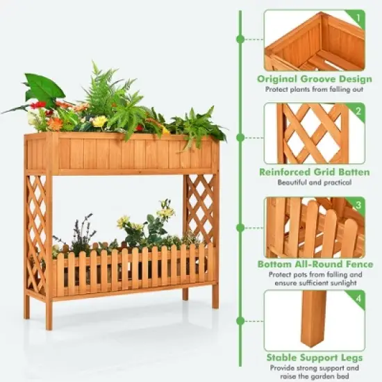 Costway 2-Tier Raised Garden Bed Elevated Wood Planter Box for Vegetable Flower Herb image {4}