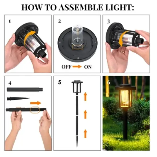 Gigalumi 6-Pack Solar Pathway Lights, IP65 Waterproof Outdoor Garden Lighting with Warm White Glow for Walkways, Yards & Porches image {3}
