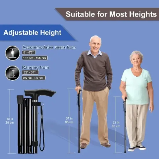 Attop Folding Cane, 5-Level Lightweight Collapsible Adjustable Height Walking Stick image {4}