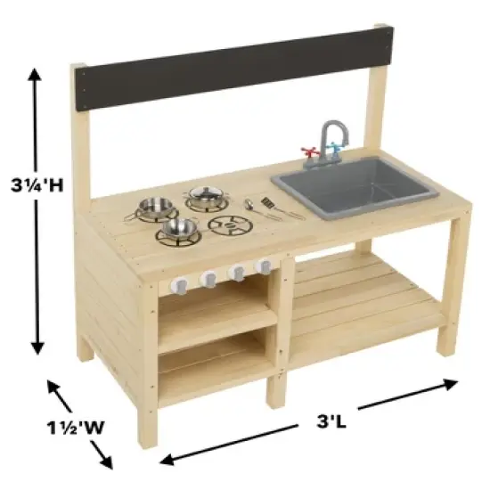 HearthSong Wooden Mud Kitchen & Sensory Play Station with Metal Accessories for Kids' Imaginative Play image {2}