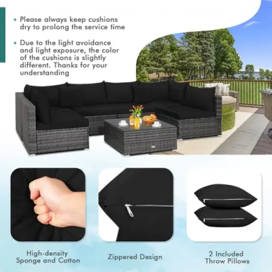 Costway 7PCS Patio Rattan Furniture Set Sectional Sofa Cushioned Garden image {5}