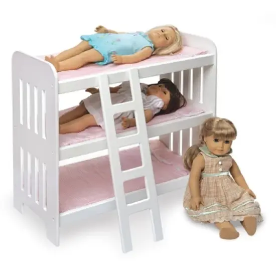 Badger Basket Triple Doll Bunk Bed with Ladder, Bedding, and Free Personalization Kit - Pink Gingham image {4}