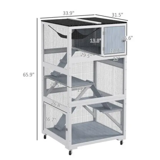 SKYONE Mobile Outdoor Cat Enclosure with Hammock, Ramps & Sleeping Box, Weather-Resistant Fir Wood, image {5}