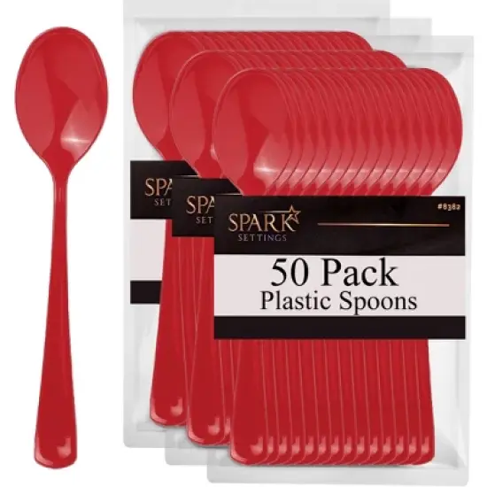Plastic Spoons Disposable 50 Pack, Heavy Duty Plastic Silverware, Plastic Cutlery Ideal for Hot and Cold Food, Plastic Utensils - SparkSettings image {10}