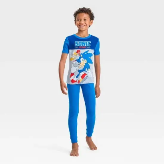 Boys' Sonic the Hedgehog 4pc Let's Roll Cotton Pajama Set - Blue image {5}