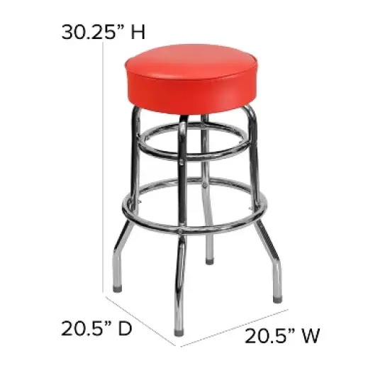 Emma and Oliver Retro Backless Double Ring Chrome Restaurant Dining Barstool image {3}
