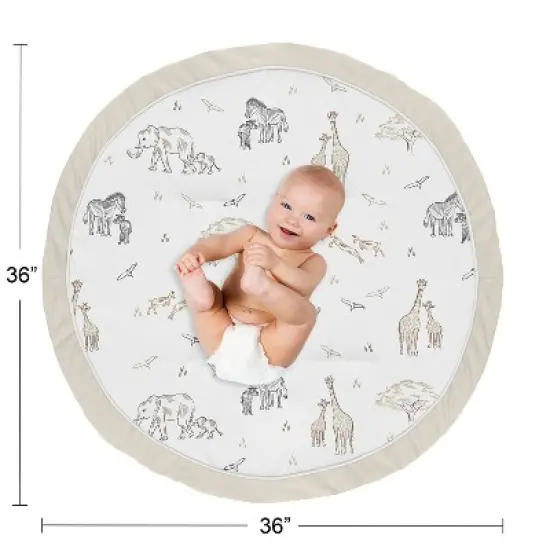 Sweet Jojo Designs Boy or Girl Gender Neutral Unisex Baby Tummy Time Playmat Serengeti Animals Taupe Grey and White image {3}
