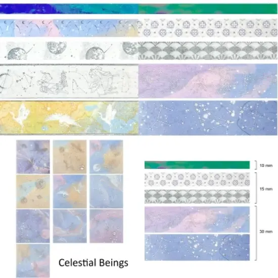 Wrapables Decorative Gold Foil Washi Tape and Sticker Set for Stationery, Diary, Card Making (10 Rolls & 10 Sheets) image {9}