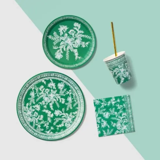 Emerald Toile Cocktail Napkins (25 per pack) image {2}