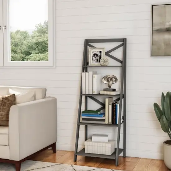 Hastings Home Ladder Bookcase X Back Frame, Gray image {3}