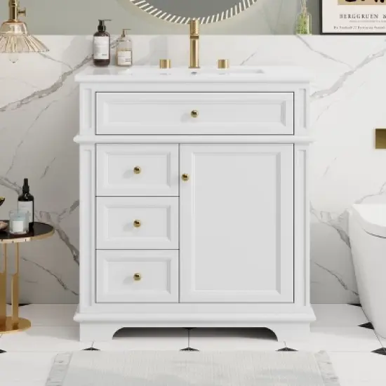 Christopher Knight Home Alonzo Modern 30" Bathroom Vanity with Ceramic Sink, One Shelf and Four Drawers image {11}