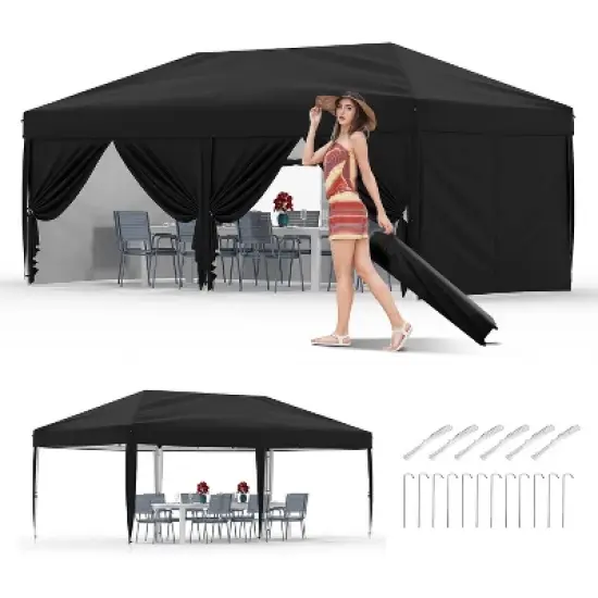 GustoWave 10 X 20ft Pop-Up Canopy with 6 Removable Sidewalls for Camping image {1}