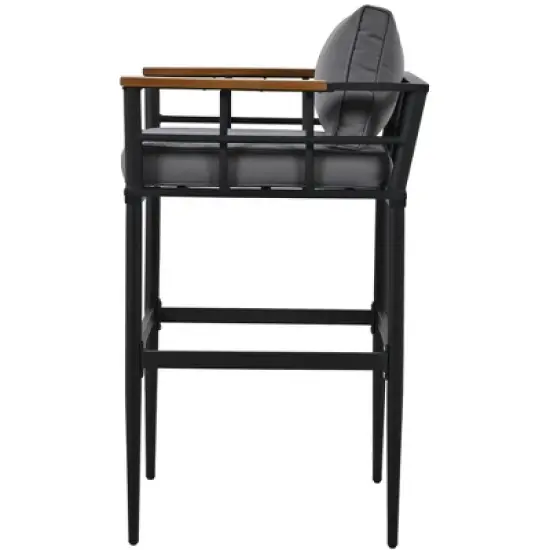 Steel Outdoor Dinner Set with Acacia Wood Handrails for Patio, Balcony or Backyard,Black - ModernLuxe image {9}