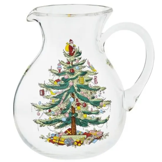 Spode Christmas Tree Glass Pitcher with Handle, 96oz, Festive Holiday Serveware, Beverage Jug image {7}